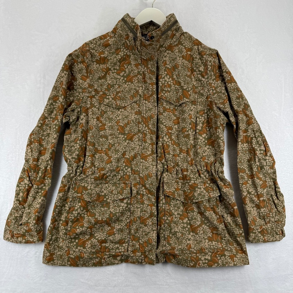 Lands End Womens Utility Jacket Floral Print Green Brown Size‎ L